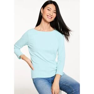 Talbots Womens M Light Blue Pima Cotton Bateau Neck Tee Shirt Summer NEW
